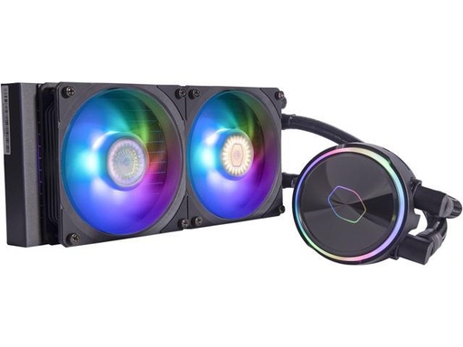 Tarjeta de video CoolerMaster MasterLiquid PL240 FLUX Close-Loop AIO CPU Liquid Cooler, Dual Chamber Pump, Ceramic Bearing Impeller, Enlarged Copper Base, ARGB PL-Flux 120mm Fans for AMD Ryzen/Intel 1700/1200/115X